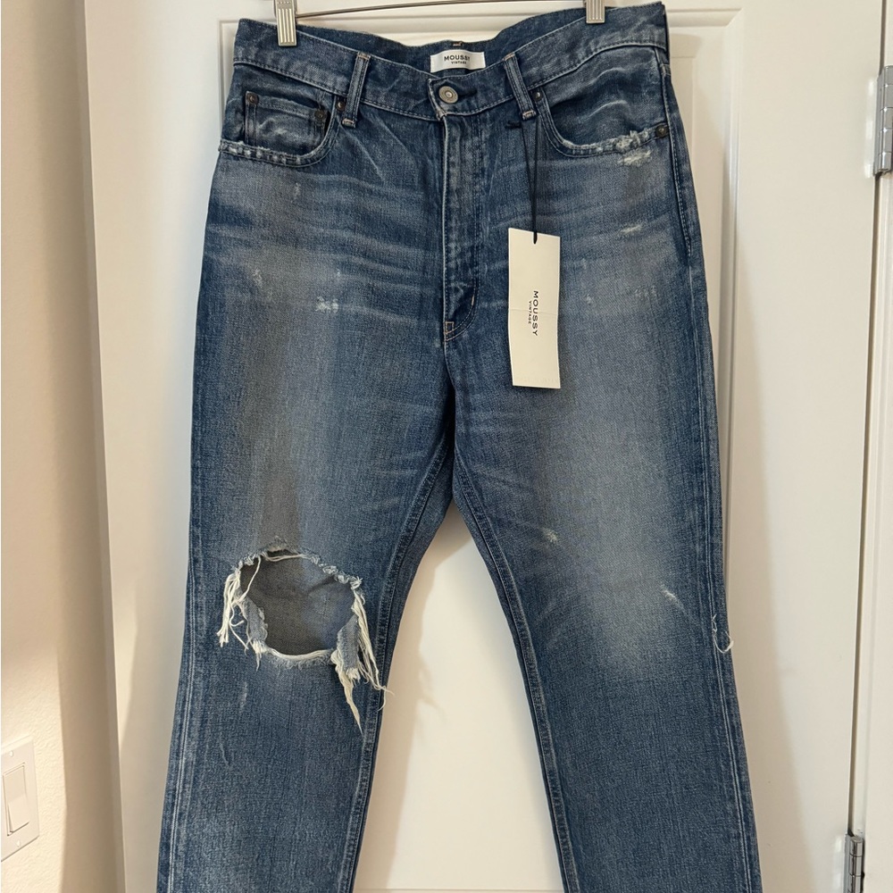Moussy distressed straight leg denim